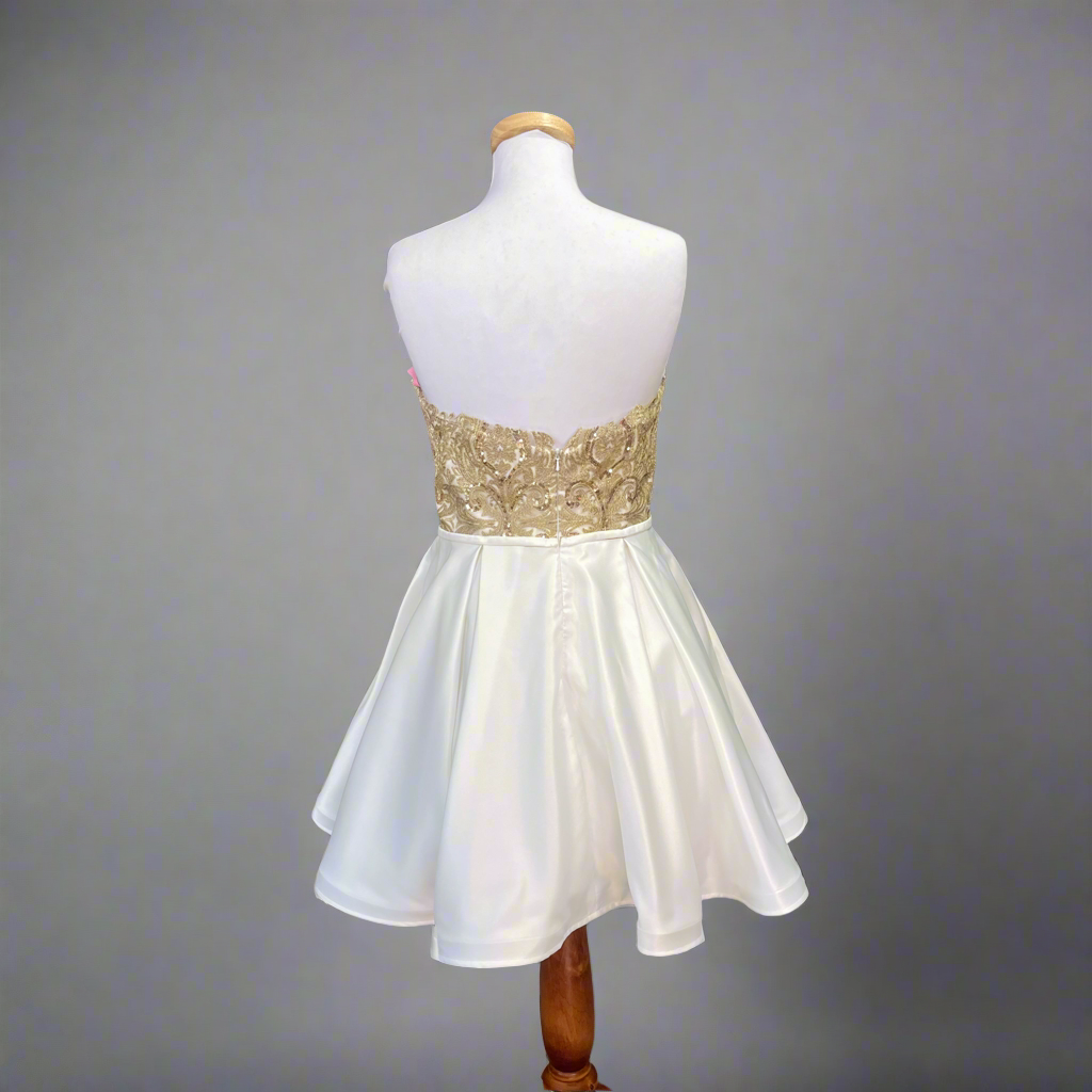 Blush Prom ivory and gold dress, size 10
