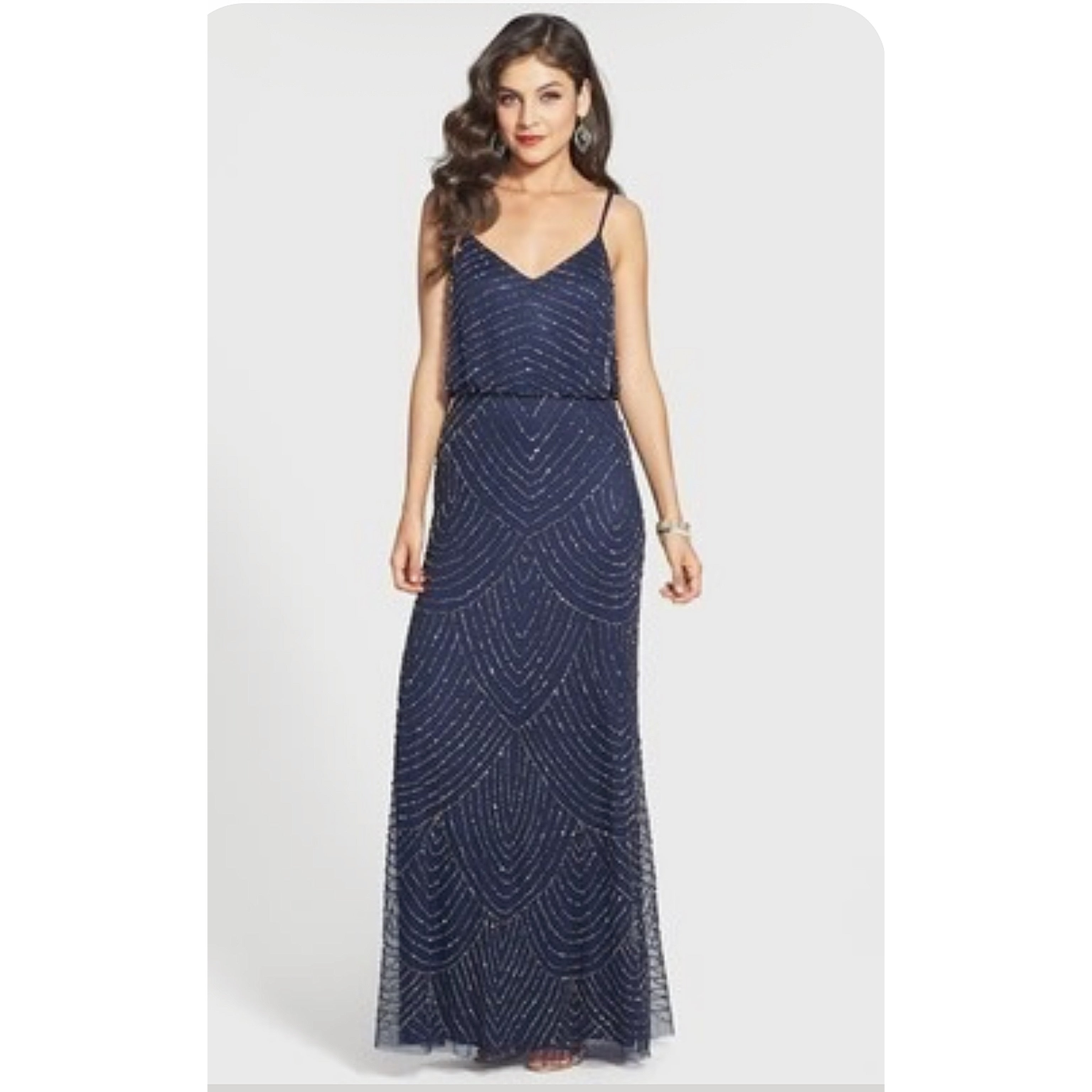 Adrianna Papell navy blouson top beaded dress, size 0, NEW WITH TAGS!