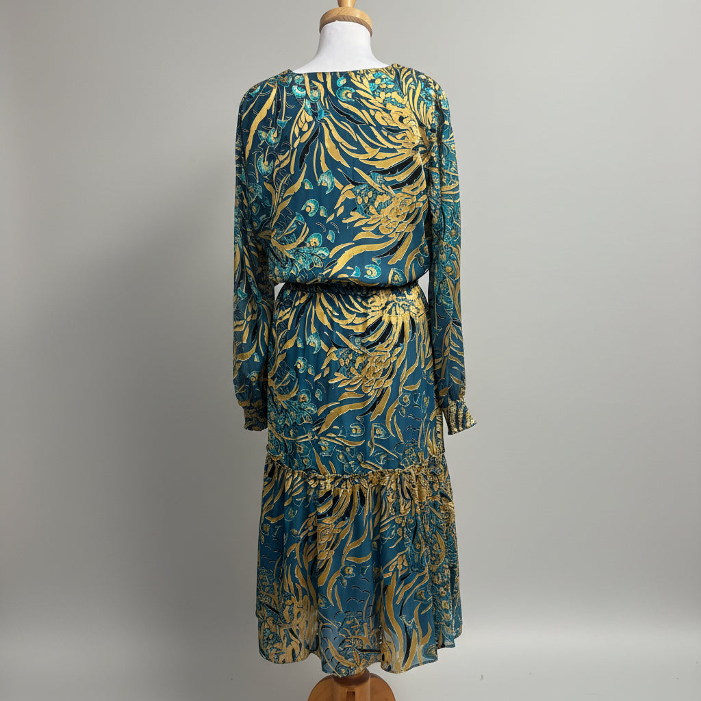 White House/Black Market teal and gold dress, size 10