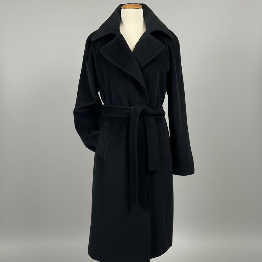 Calvin Klein black angora and wool coat, size 8
