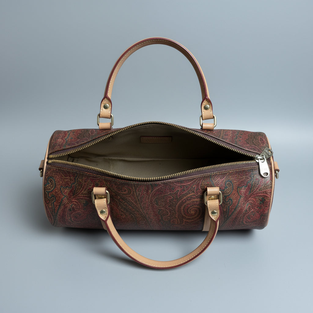 Etro dark paisley barrel bag