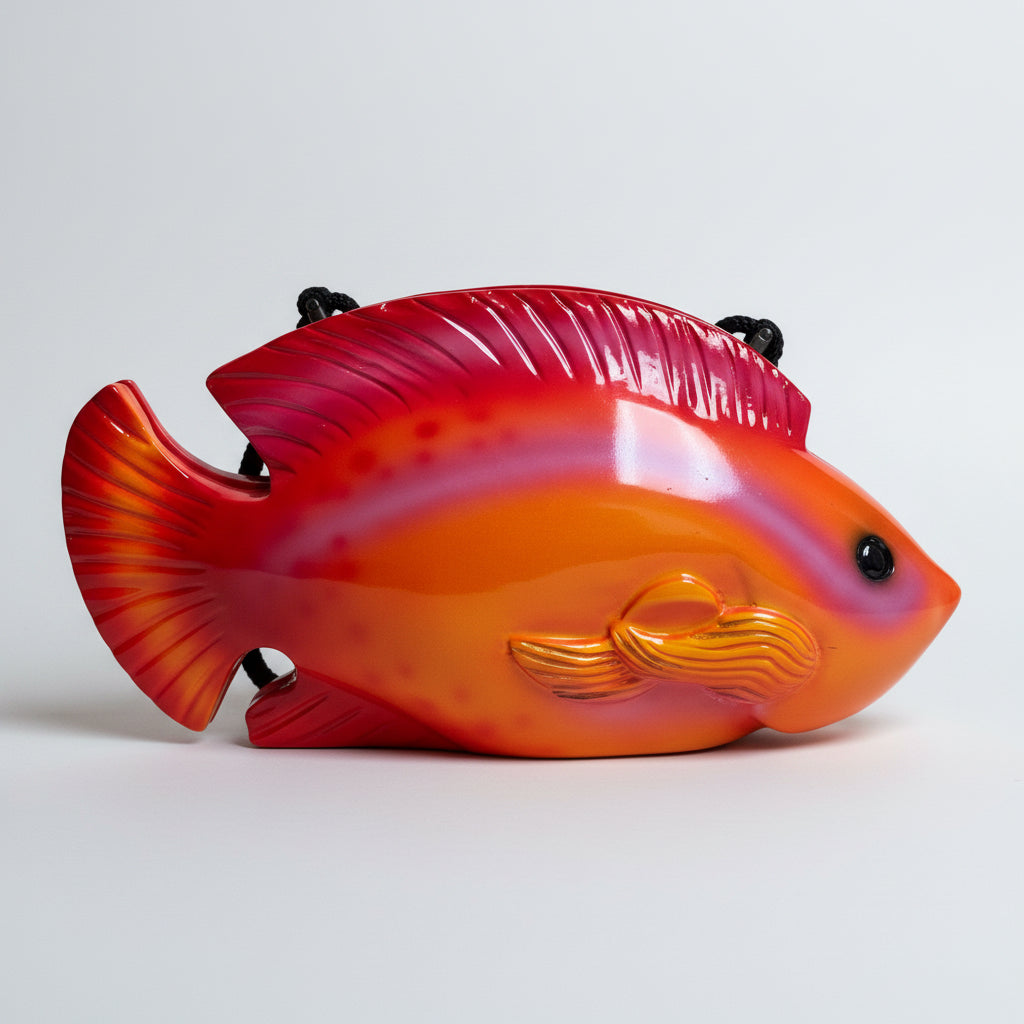 Vintage Timmy Woods orange wooden fish handbag