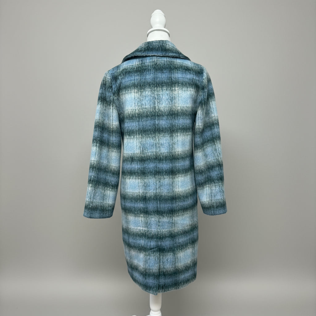 MinkPink light blue plaid coat, size S