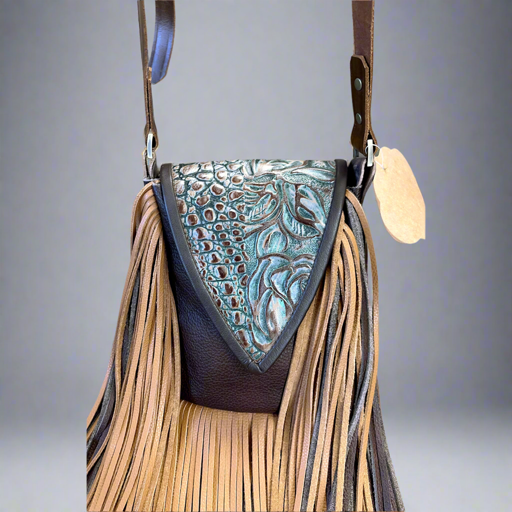 Handcrafted leather handbag with fringe, BRAND NEW!