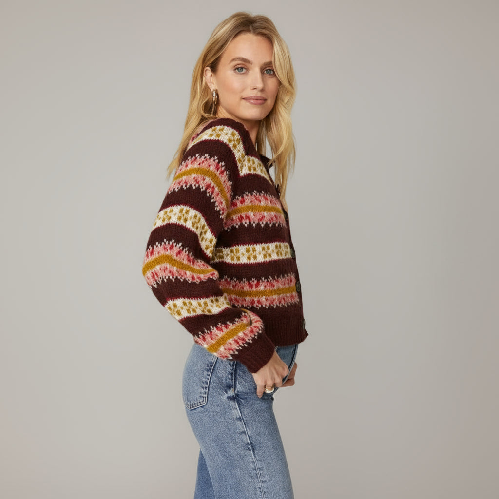 The Great burgundy Loom stripe cardigan sweater, size XS