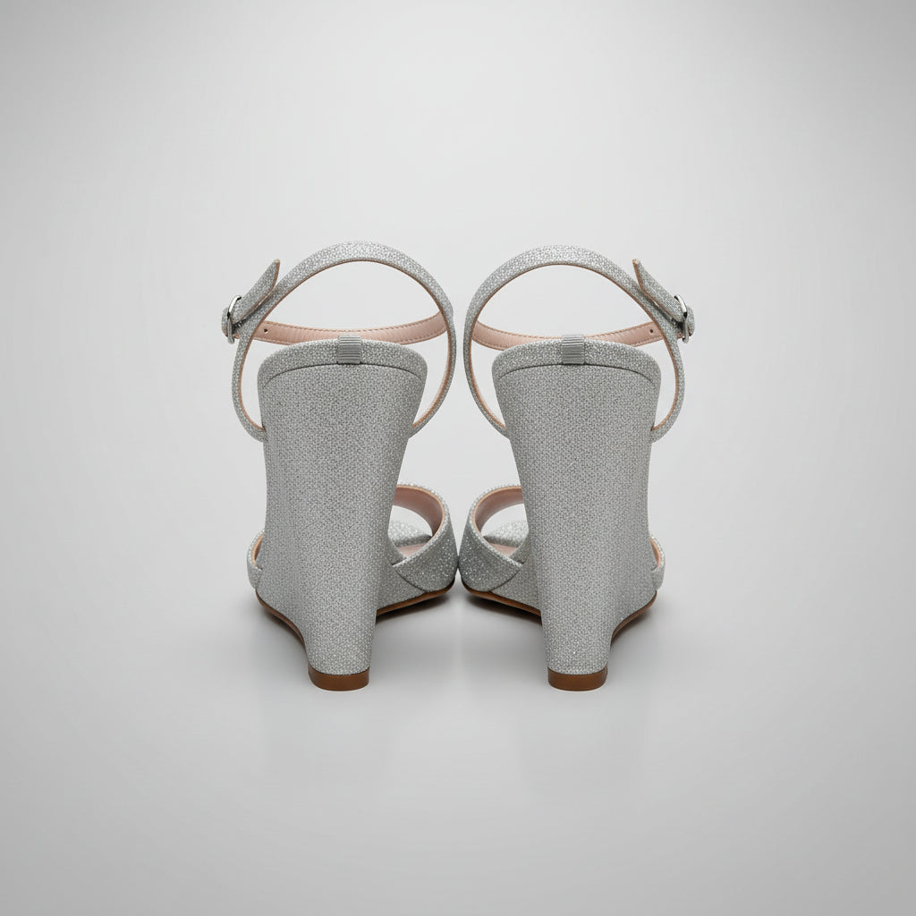 SJP silver glitter Boca wedges, size 8.5, LIKE NEW!