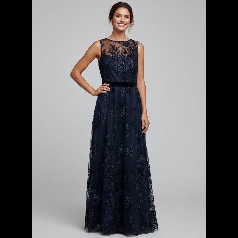 Eliza J. navy floral tulle dress, size 12