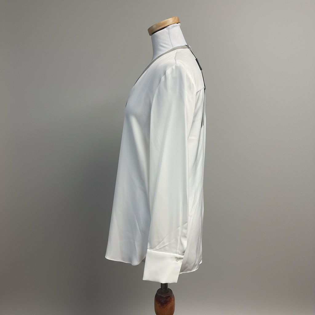 Elie Tahari ivory silk blouse with silver chain, size S, NEW WITH TAGS!