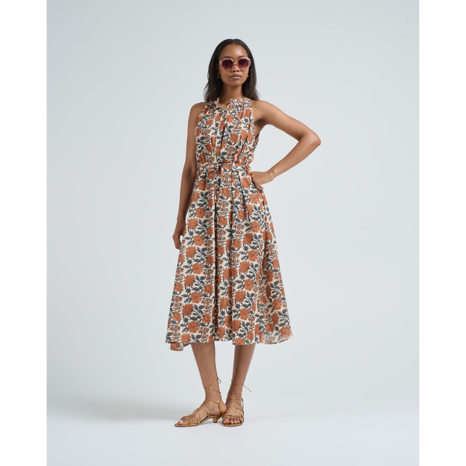 Hannah rust and green block print Marla dress, size XS