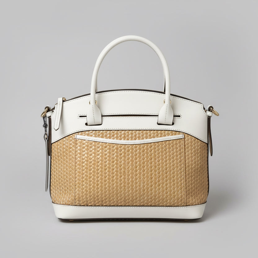 Dooney & Bourke tan and white Domed Satchel bag, NEW WITH TAGS!