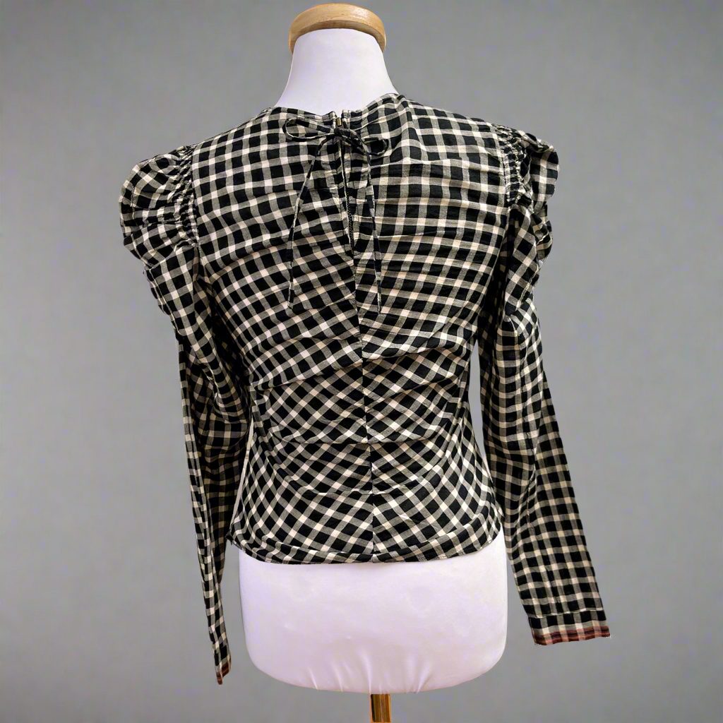Ulla Johnson black plaid Blair blouse, size 2