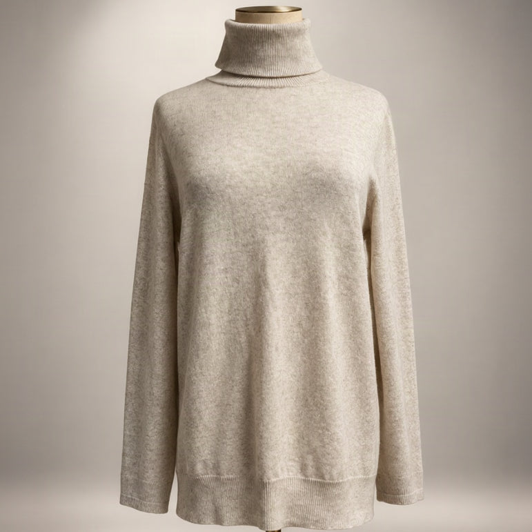 J. McLaughlin oatmeal cashmere turtleneck sweater, size M