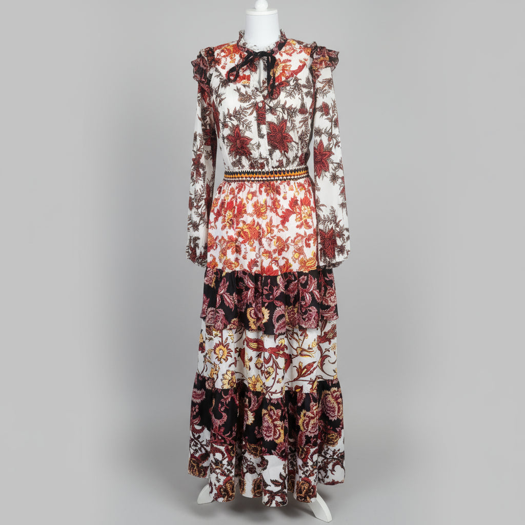 Hemant & Nandita brick and black floral Emilie dress, size S