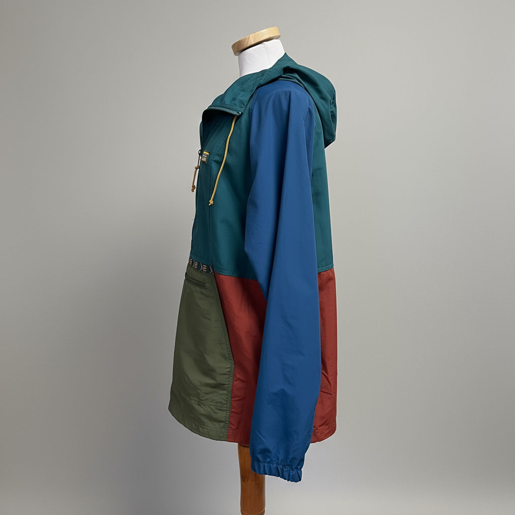 LL Bean teal multi-color anorak, size L