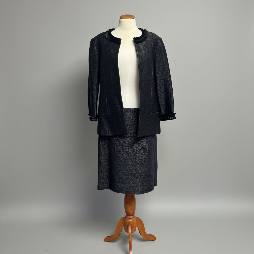 Sara Campbell black raffia weave suit, size 14