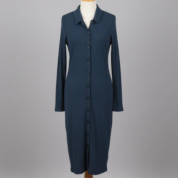 Madewell denim blue knit button-front midi dress, size M