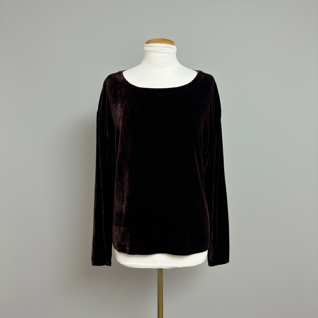 Eileen Fisher burgundy velvet blouse, size M