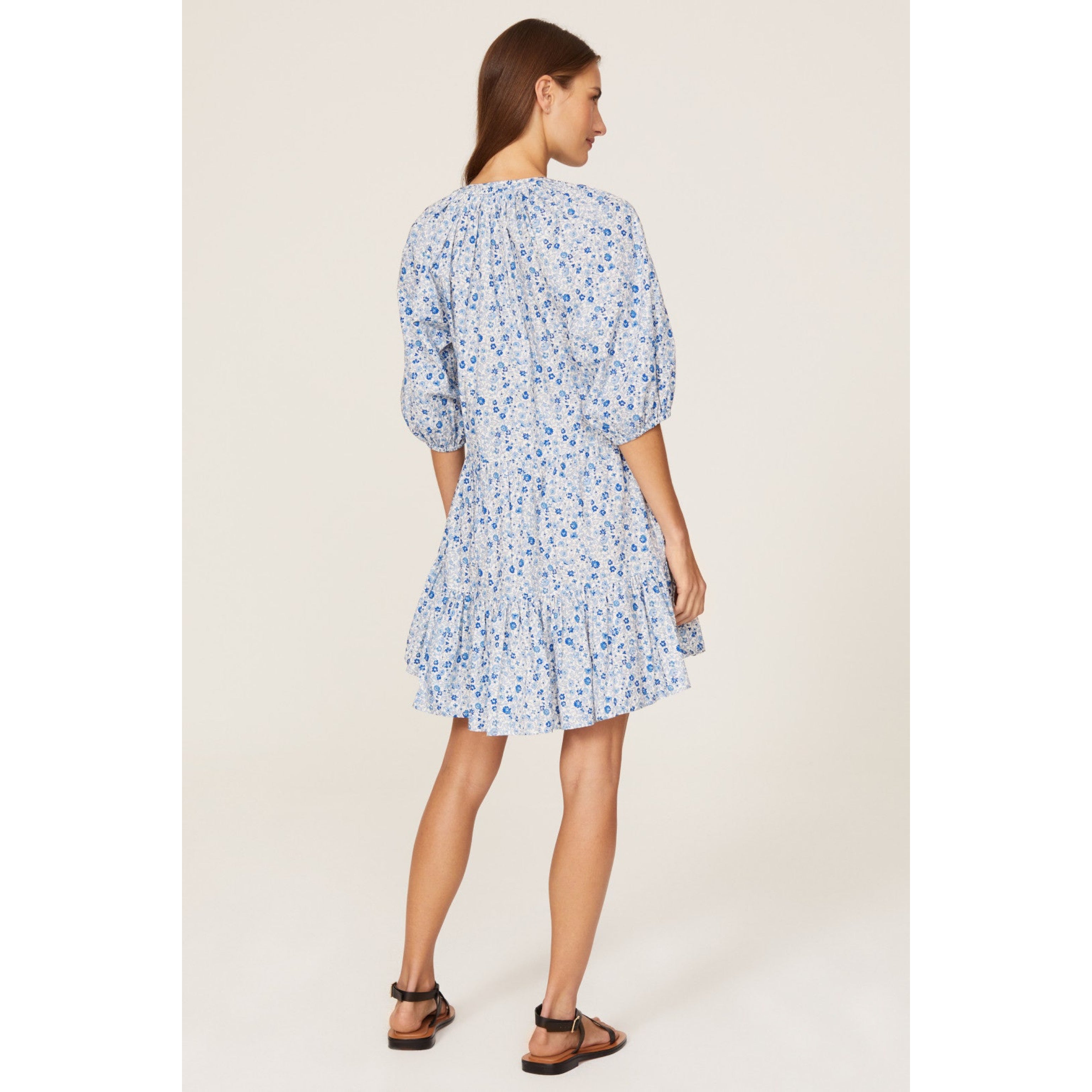 Apiece Apart white and blue floral Mitte dress, size XS