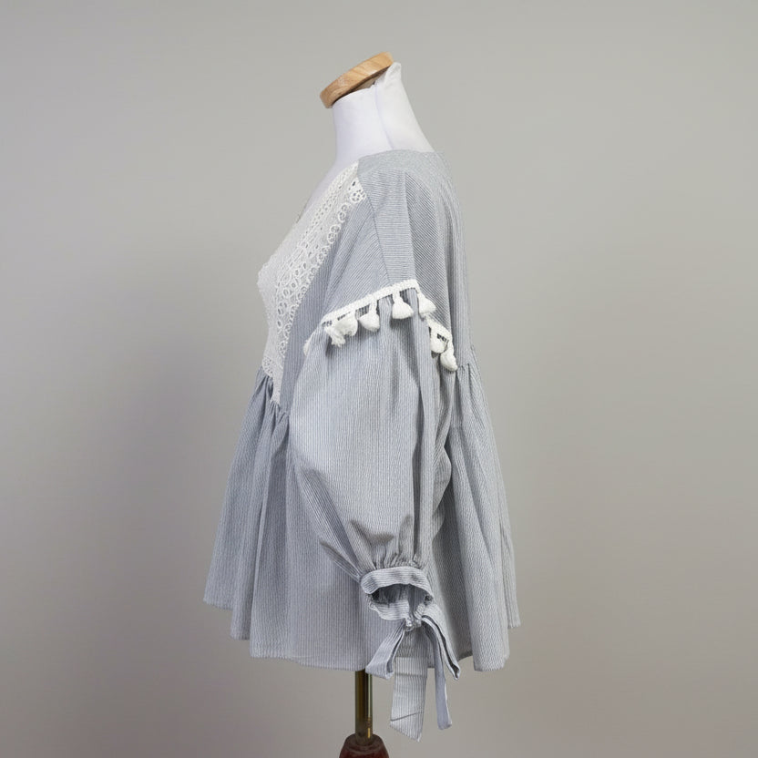 English Factory blue stripe blouse, size S