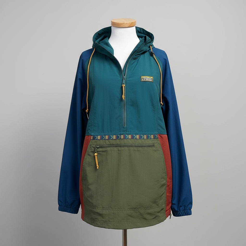 LL Bean teal multi-color anorak, size L