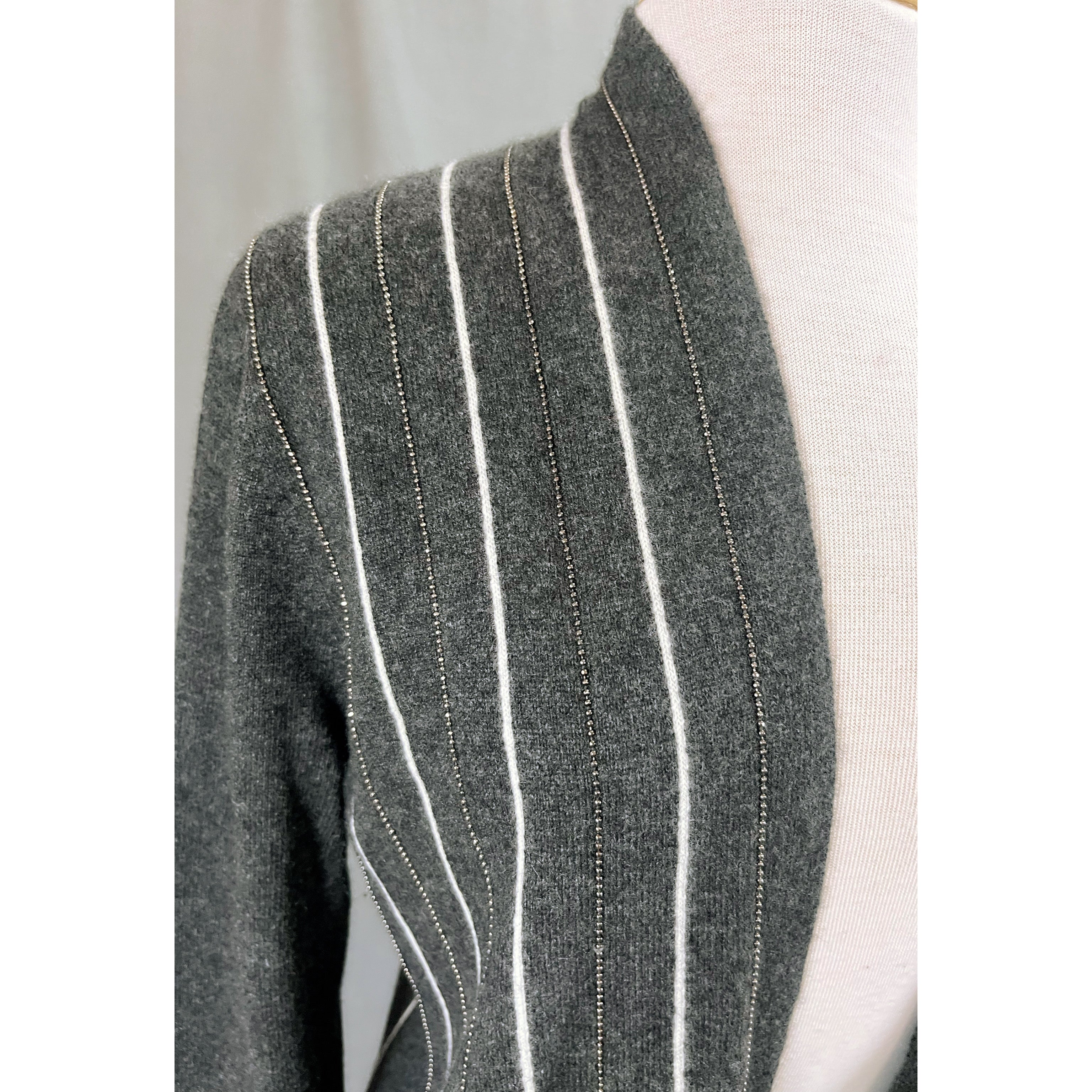 Neiman Marcus charcoal beaded cashmere sweater, size L