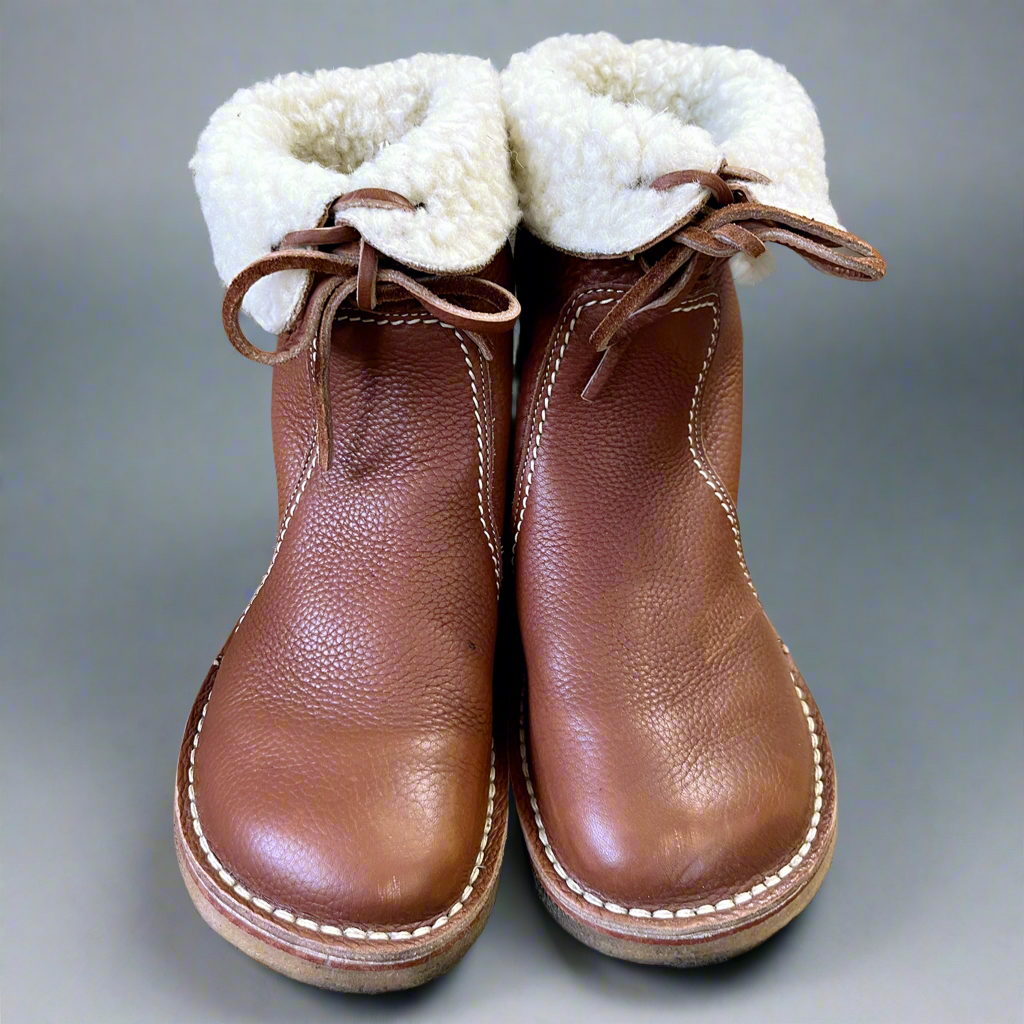 Duckfeet brown leather & shearling Arhus boots, size 7.5