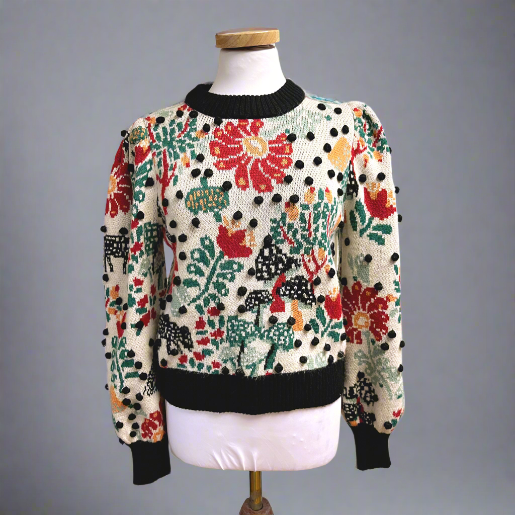 FARM Rio multi-color Mushroom Forest sweater, size S