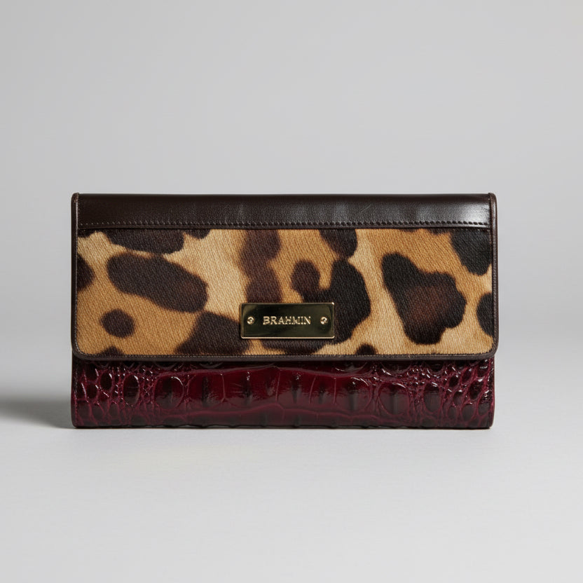 Brahmin animal print and burgundy wallet