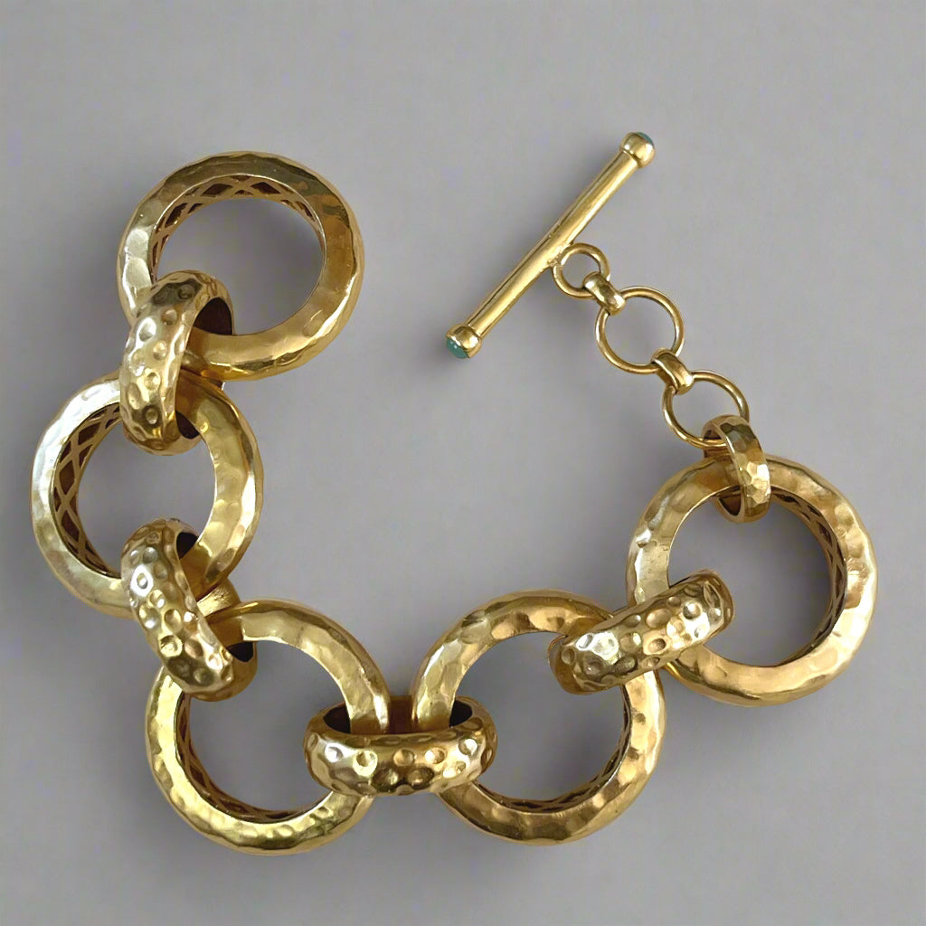 Julie Vos gold Catalina link bracelet with aquamarine