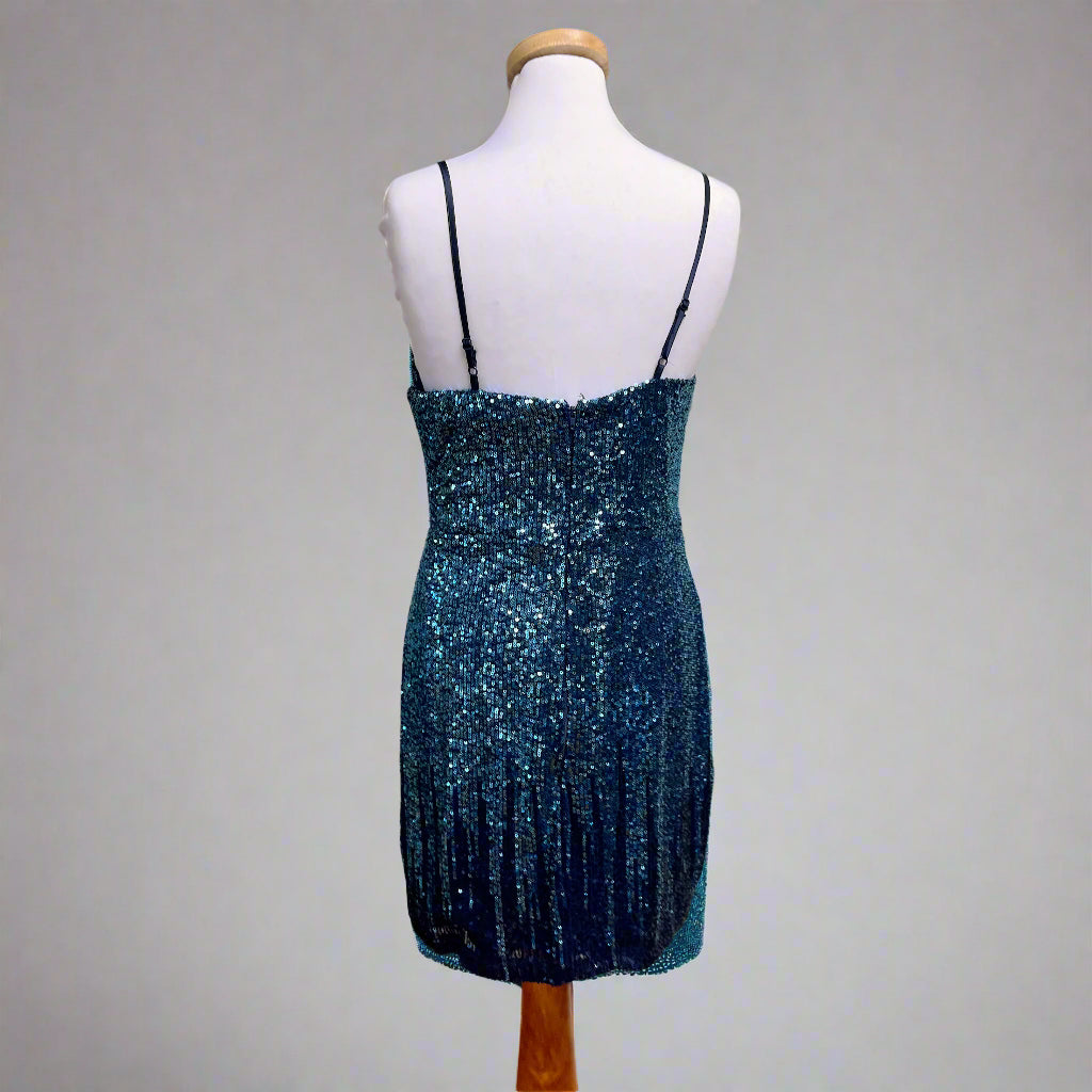 Pear Culture blue sequin dress, size 14/15