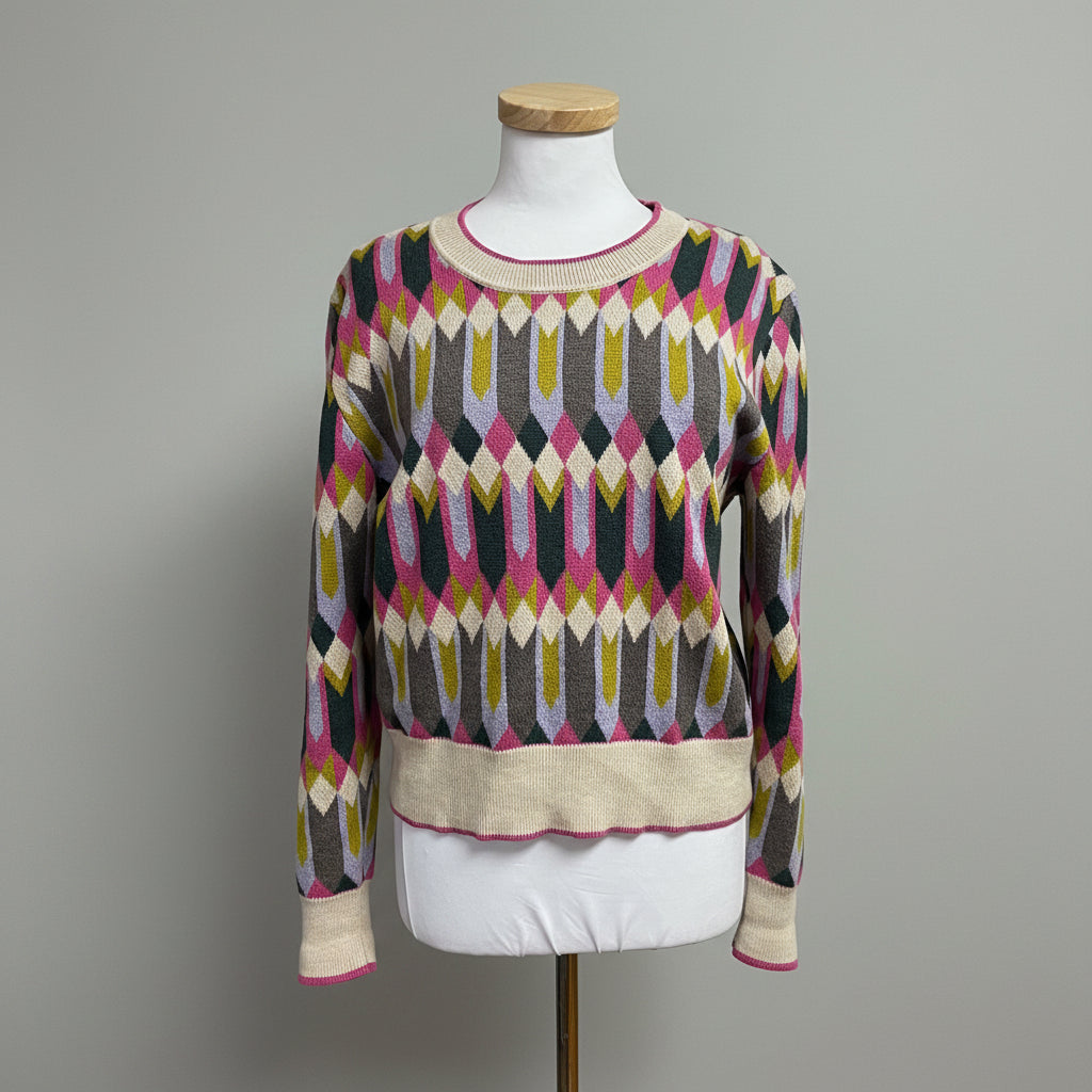 Kilte pink and lavender Clementine Geo sweater, Size M