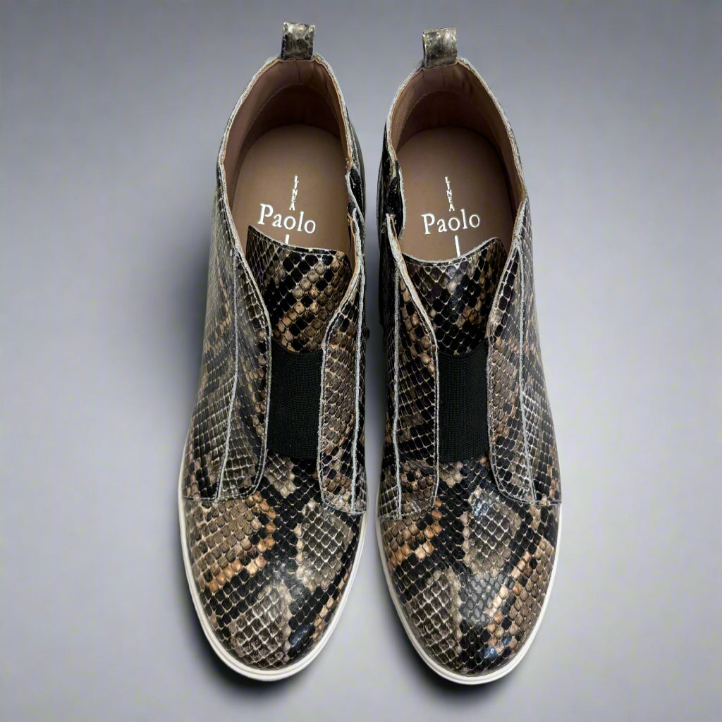 Paolo python wedge sneakers, size 8