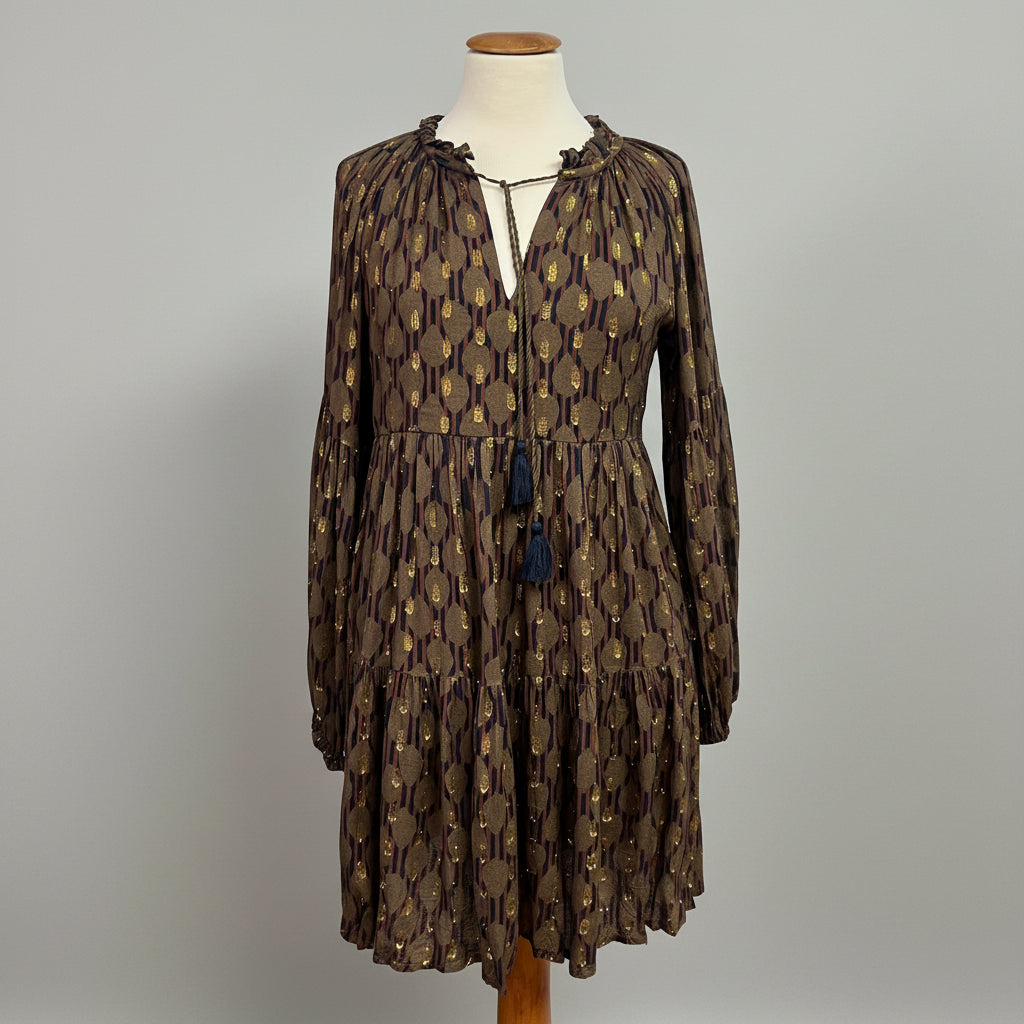 Oliphant olive, navy, and gold dress, size XS