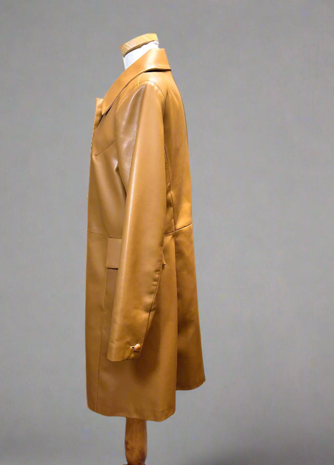 Cabi camel vegan leather Joplin coat, size M