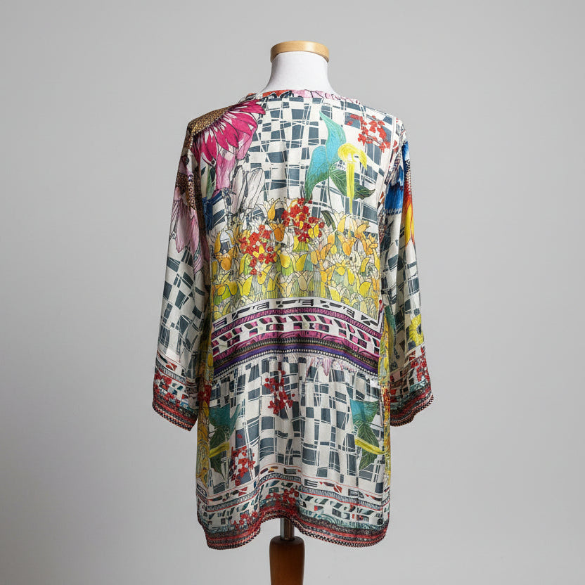 Johnny Was  yellow print Theda tunic, size L