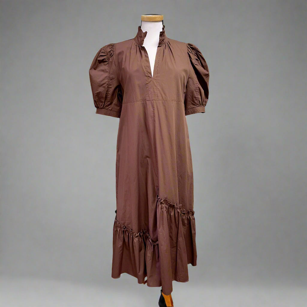 En Saison brown cotton puff sleeve dress, size M