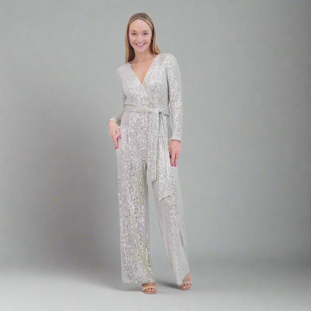 Eliza J silver sequin jumpsuit, size 6, NEW WITH TAGS!