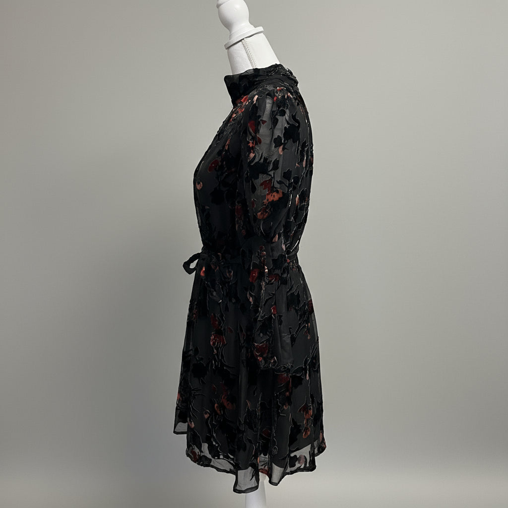 French Connection black floral velvet dress, size S