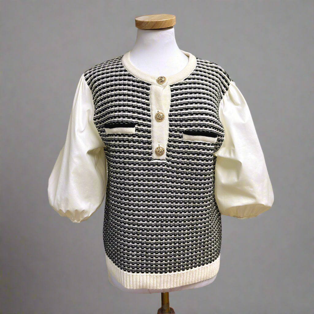 Exquise cream and navy sweater, size M
