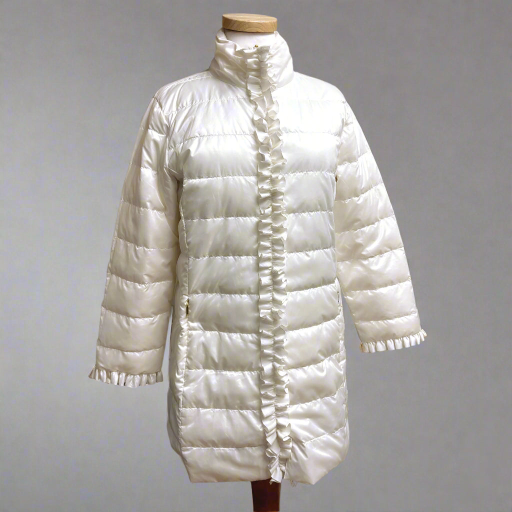 Lilly Pulitzer cream Doria puffer with ruffles, size 4