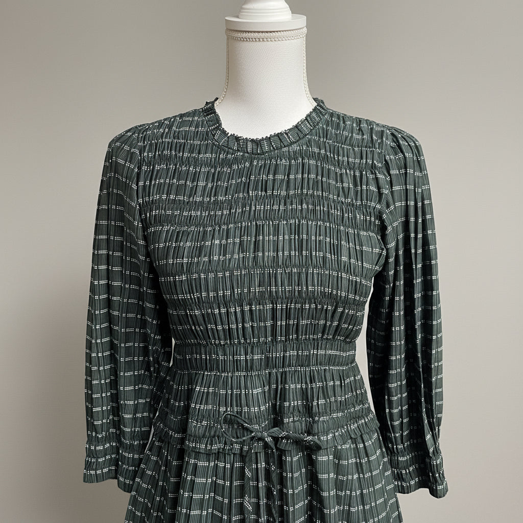 Apiece Apart evergreen plaid Aldea dress, size XS