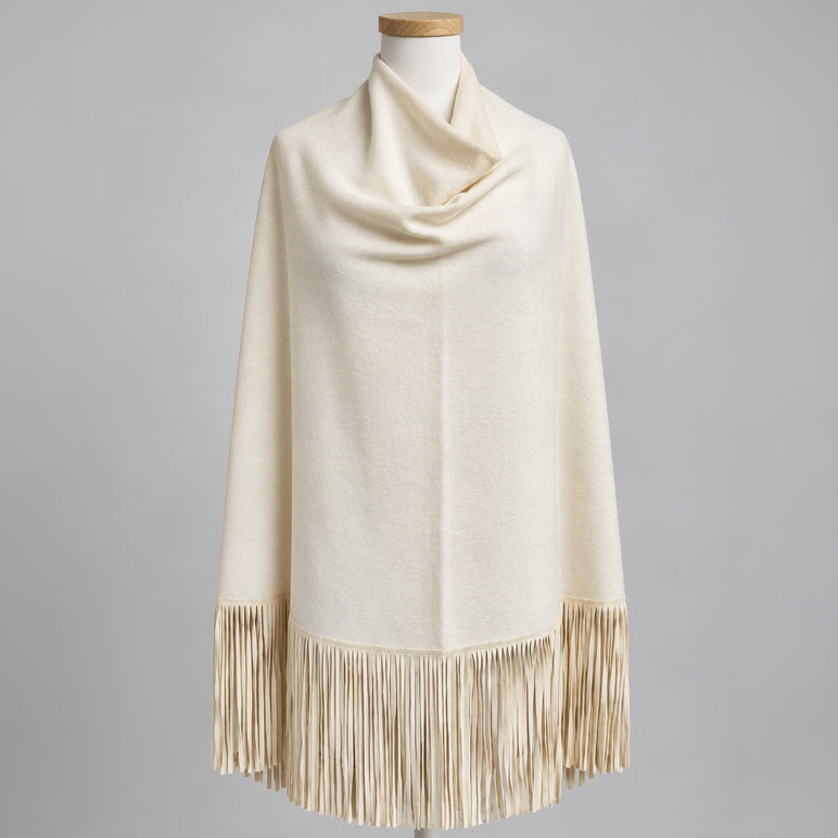 Jennifer Tyler cream cashmere and suede fringe cape, BRAND NEW WITH TAGS!