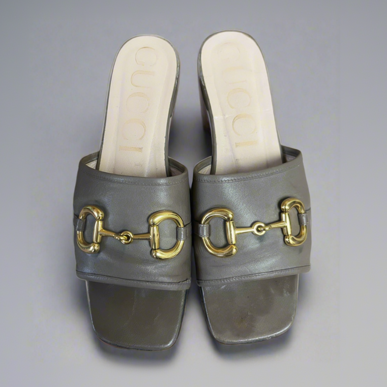 Gucci Horsebit beige slide sandal, size 39.5