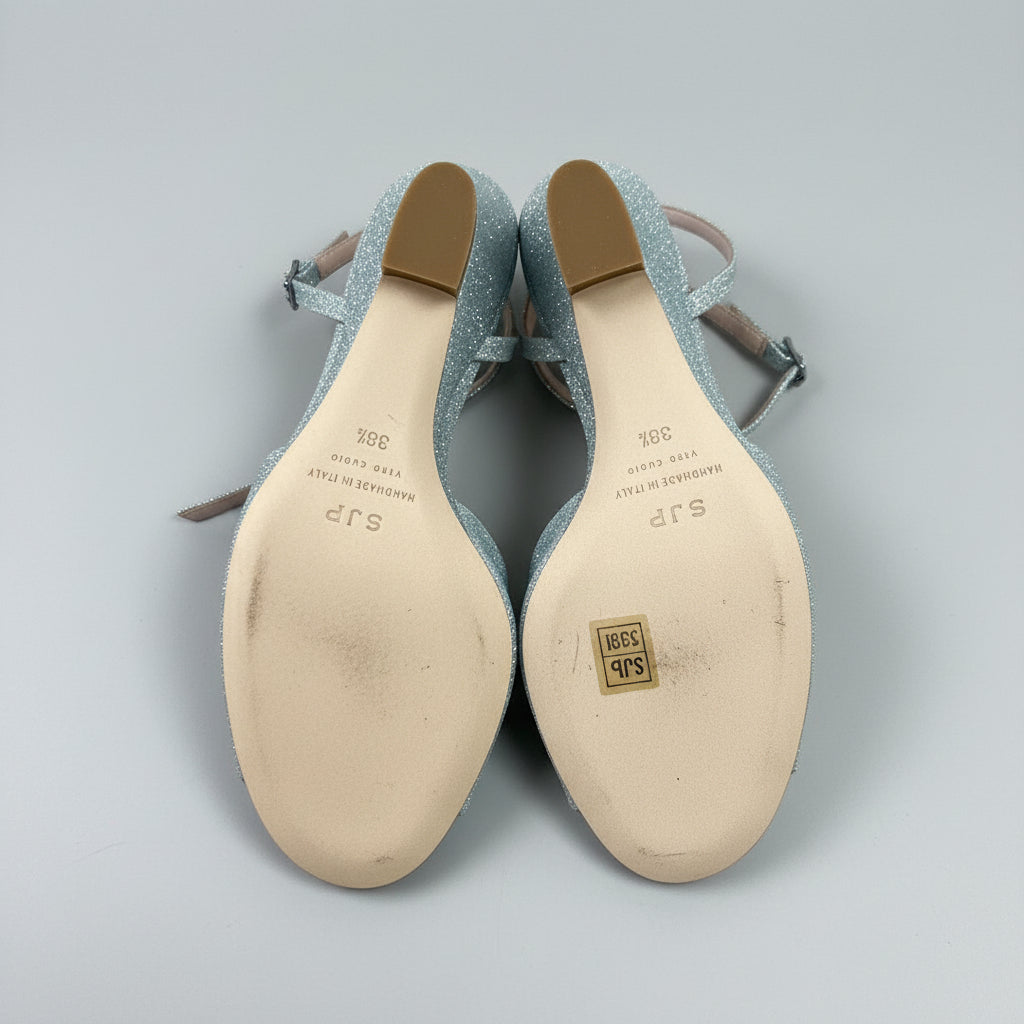 SJP silver glitter Boca wedges, size 8.5, LIKE NEW!