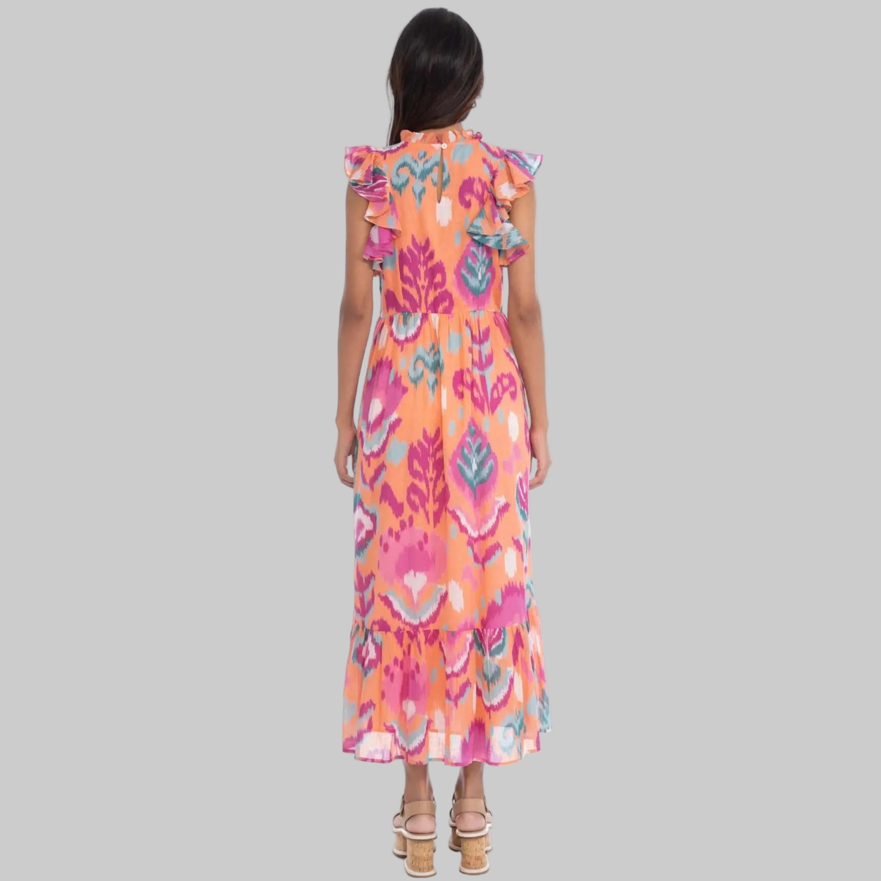 Banjanan peach, magenta, and green Hannah dress, size S