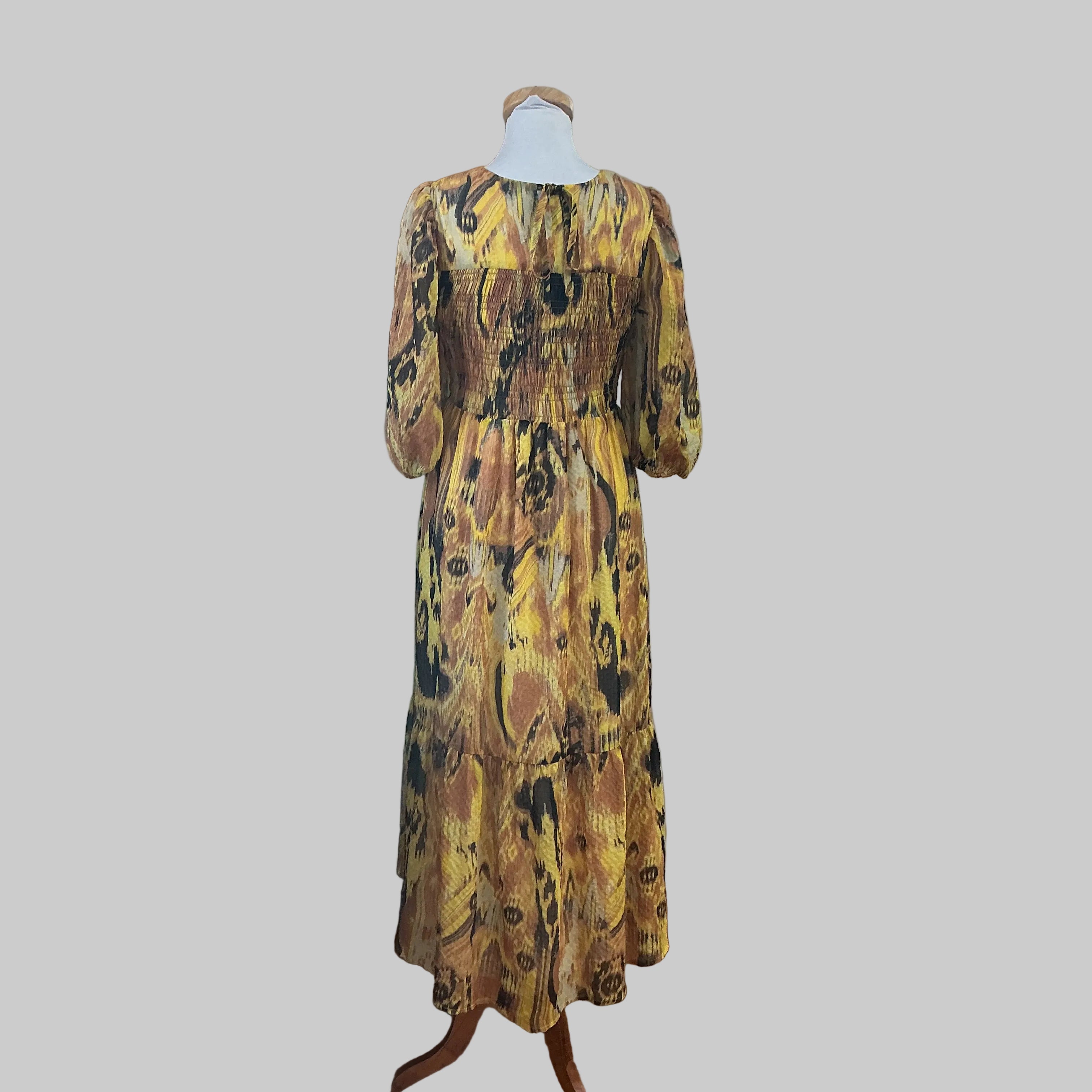 Sundays mustard yellow print Bea Ikat dress, size S