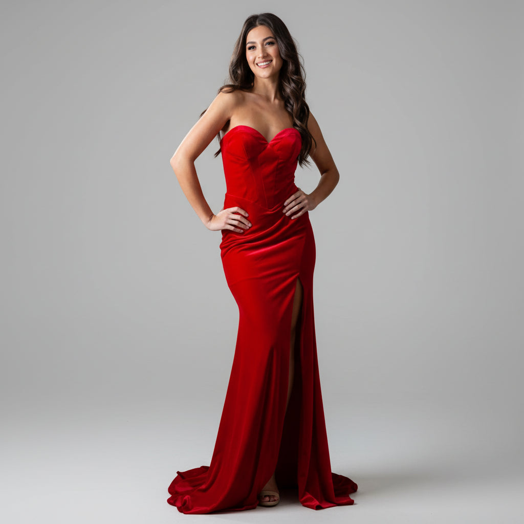 Amelia Couture red velvet dress, size 10, NEW WITH TAGS!