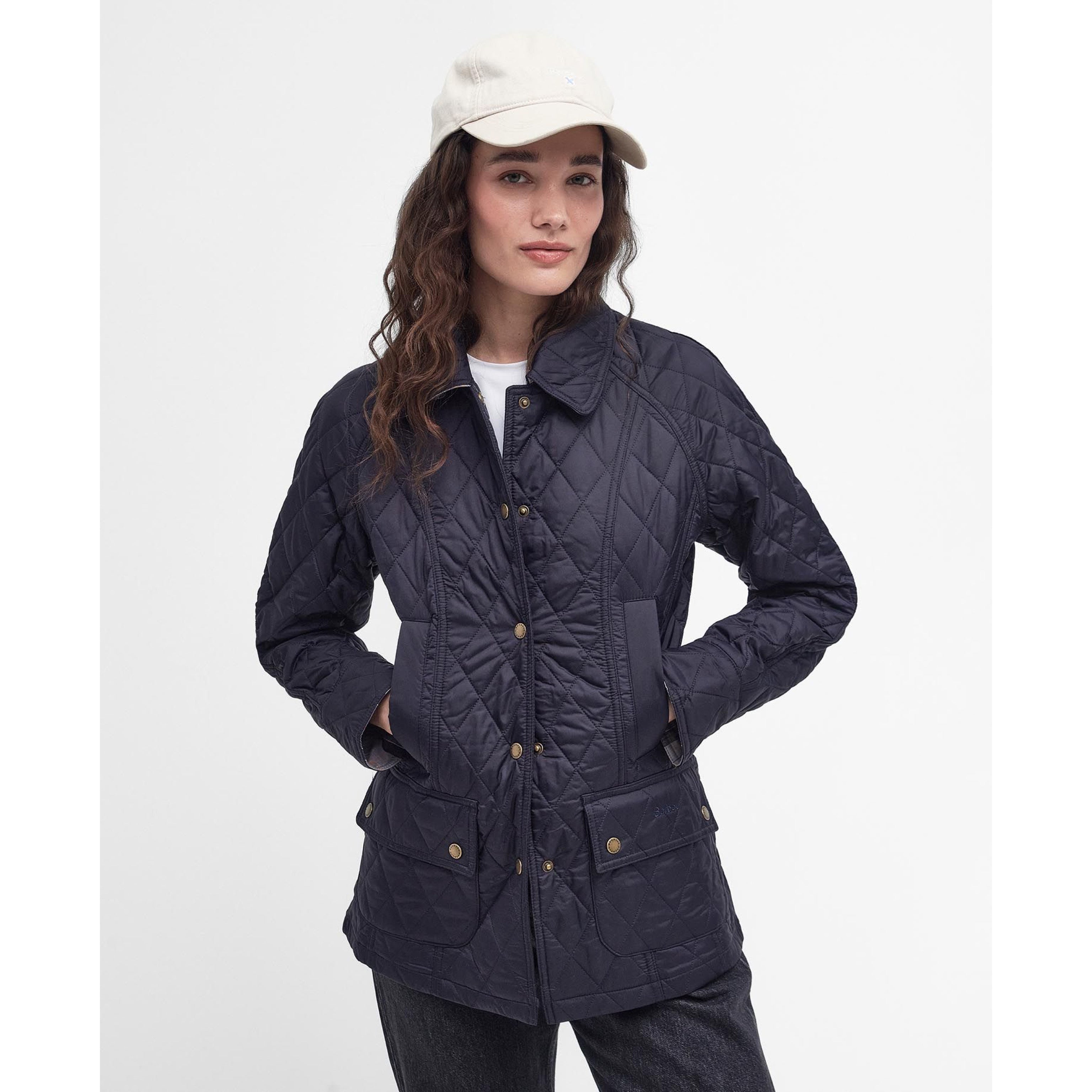 Barbour navy Summer Beadnell quilted jacket, size 6