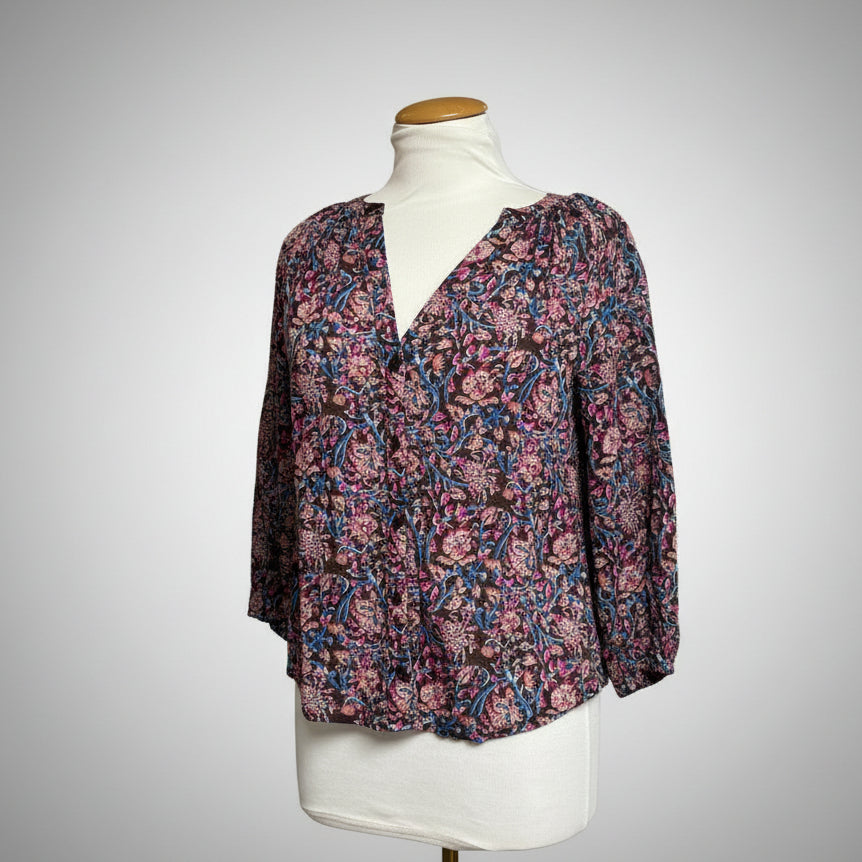 Apiece Apart burgundy and pink floral Mitte blouse, size XS