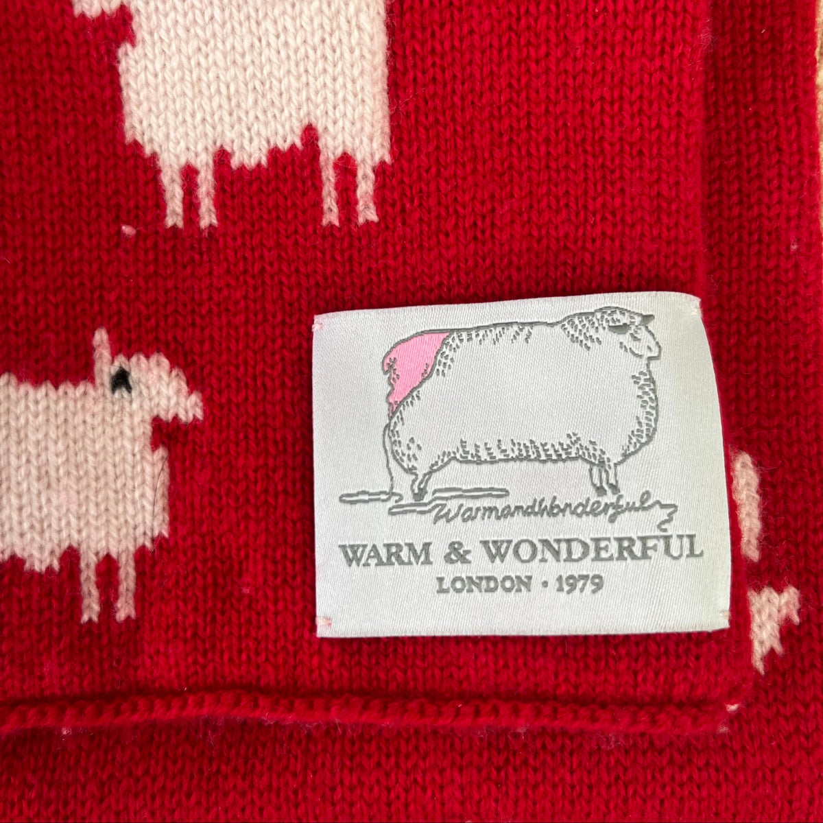 Warm and Wonderful red sheep print Diana scarf, LIKE NEW!